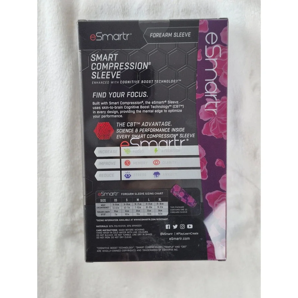 eSmartr Smart‎ Compression Sleeve Unisex XS Black Forearm Petals ESF0501XS New